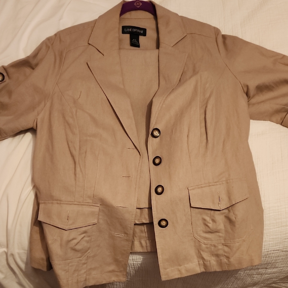 Lane Bryant Tan Blazer with Button Accents and Midi Skirt